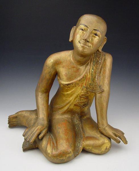 CARVED WOOD PAINTED SEATED BUDDHIST b94f0