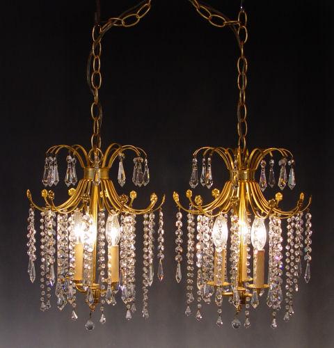 MATCHED PAIR OF MINIATURE CRYSTAL CHANDELIERS: