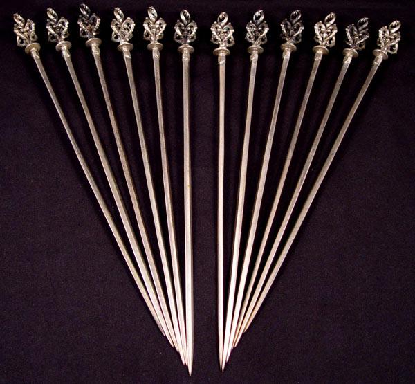 SET OF 12 SILVER TURKISH SHISH b9b05