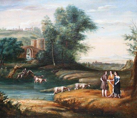 RURAL LANDSCAPE WITH FIGURES DATED b9a05