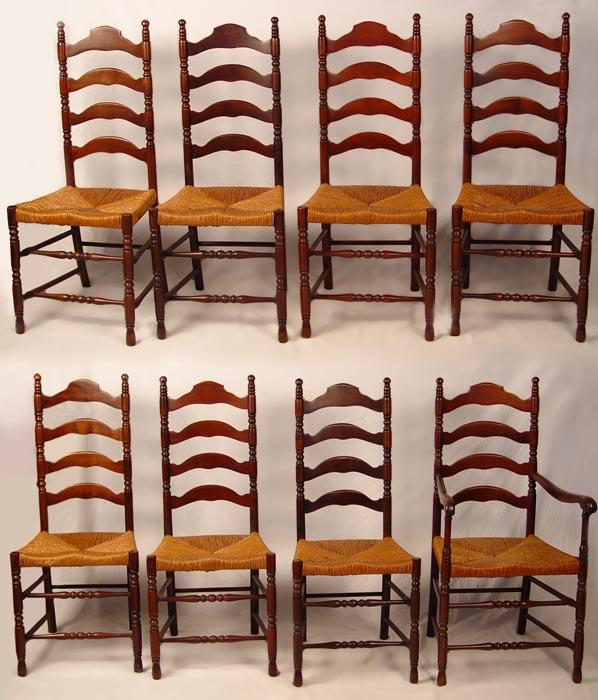 SET OF 8 LADDERBACK DINING CHAIRS: