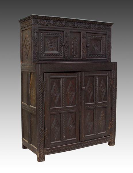 17th C JACOBEAN CARVED CUPBOARD: