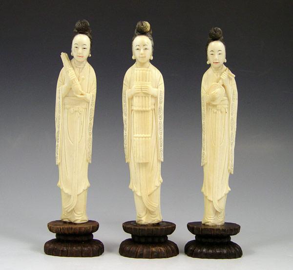 3 CHINESE CARVED IVORY FEMALE MUSICIAN b9e46