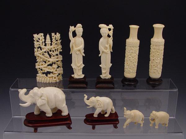 9 PIECE GROUP CHINESE CARVED IVORY  b9e47