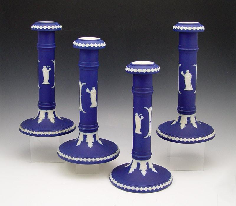 4 DUDSON BROTHERS JASPERWARE CANDLESTICKS  b9e7d