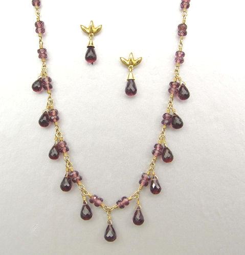 18K TIFFANY GARNET NECKLACE EARRING b9e98