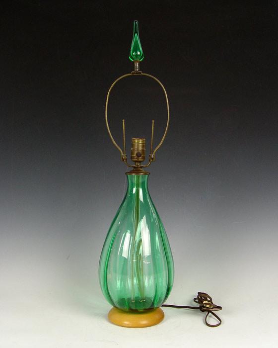 BLENKO BLOWN GLASS LAMP: Clear green