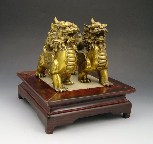 PAIR CHINESE MYTHOLOGICAL BEASTS: