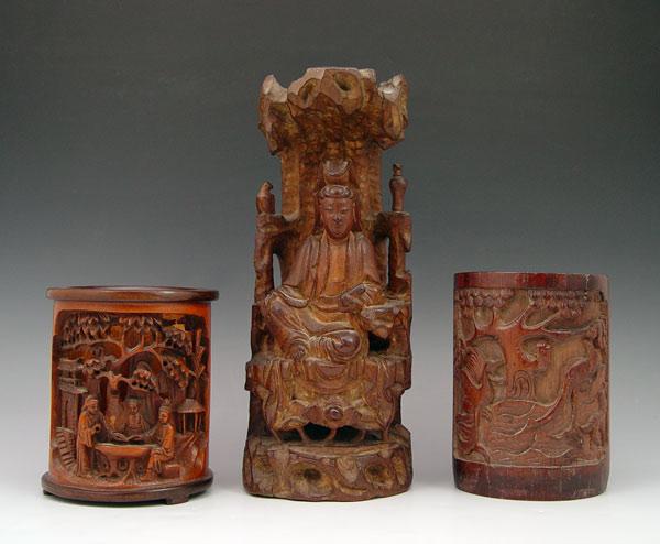 3 CHINESE CARVINGS: 1) Pierce carved