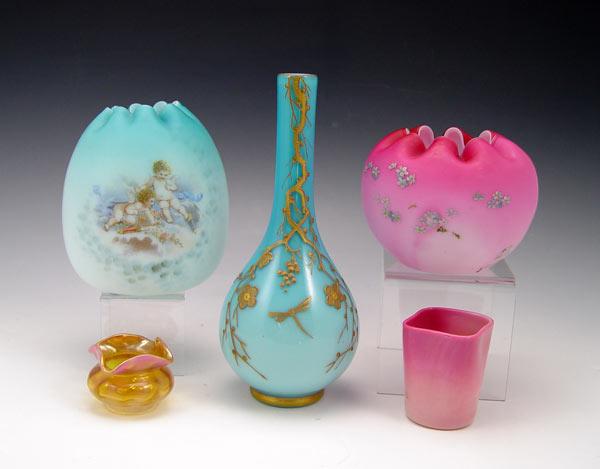 5 PIECE GROUP VICTORIAN ART GLASS  b9edc