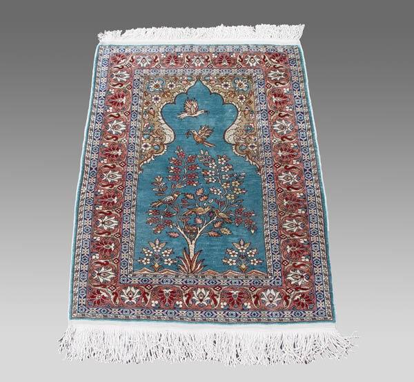 SILK KASHMIR PRAYER RUG: Central