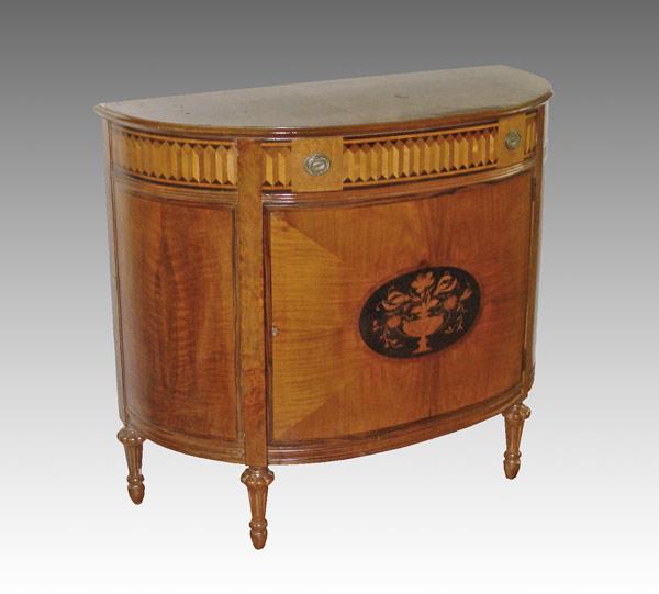 FRENCH STYLE INLAID DEMI-LUNE COMMODE: