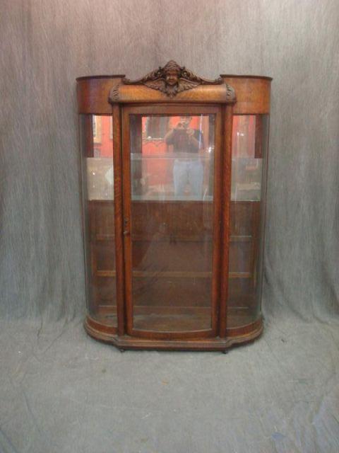 Oak Curved Glass China Cabinet. From