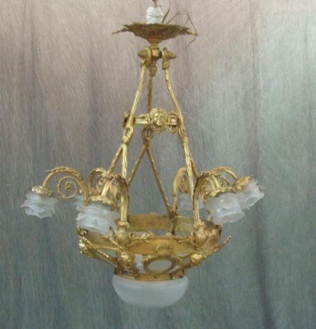 French Gilt Metal Chandelier. From