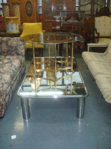 Midcentury Chrome and Glass Coffee Table.