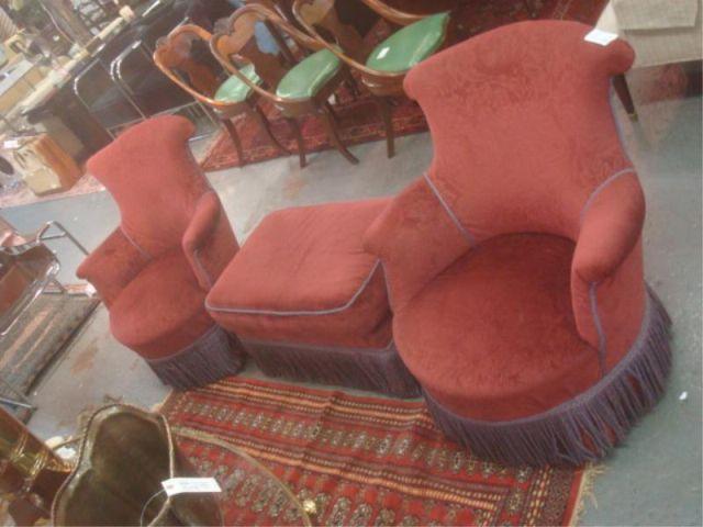 Pair of Art Deco Burgundy Upholstered badfb