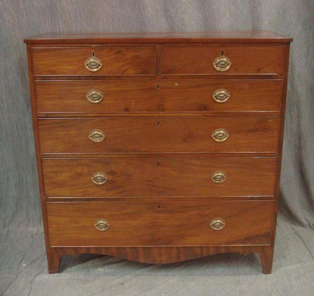 19th Cent 2 Over 4 Mahogany Chest.