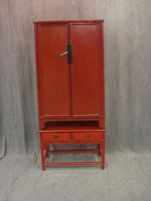Asian Red Lacquer Cabinet On Stand  bae23