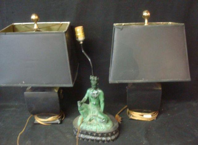 Pair of Lamps along with an Asian bae25