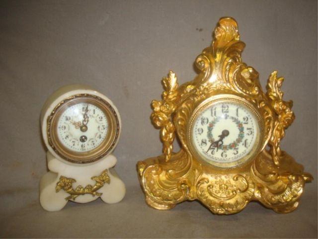 2 Clocks: 1 Gilt Bronze & 1 Marble.