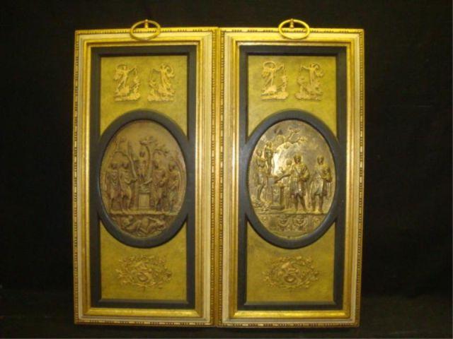 2 Framed Neoclassical Bronze Plaques  bae5c