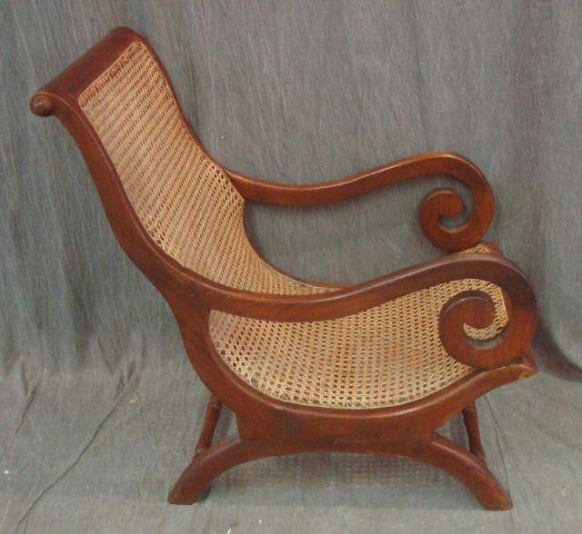 19th Cent Cane and Scroll Arm Chair.