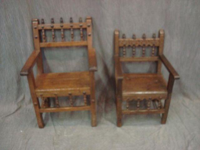 2 Antique Spanish Wood Arm Chairs.