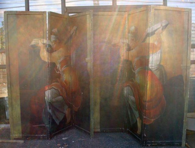 Pair of Hand Painted 3 Panel Screens.