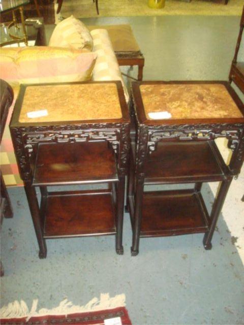 3 Asian Hardwood Marbletop Pieces  baea5