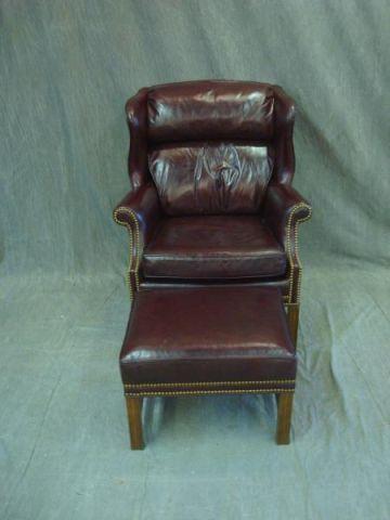 Leather Arm Chair with Ottoman.