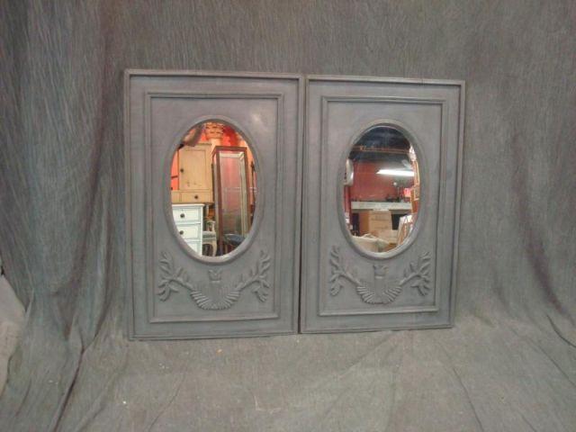 Pair of Oval Mirrors in Wood Frames