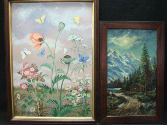 Lot of 2 Signed Paintings Floral baed6
