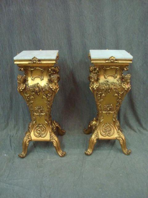 Pair of Ornate Gilt and Marbletop