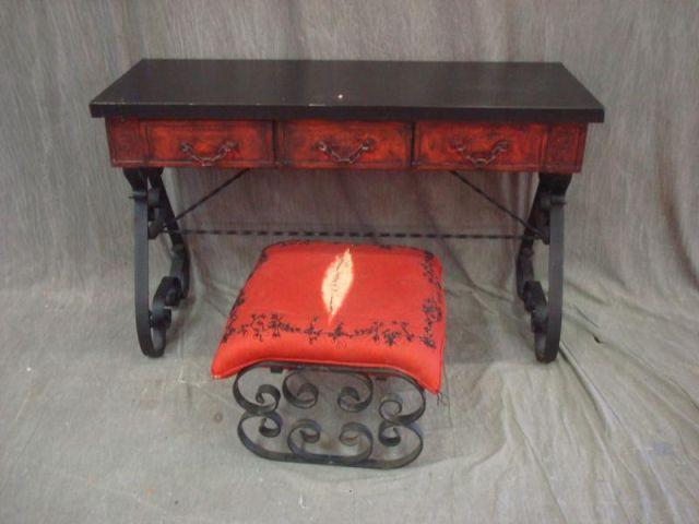 Wrought Iron Red Painted Desk baf1c