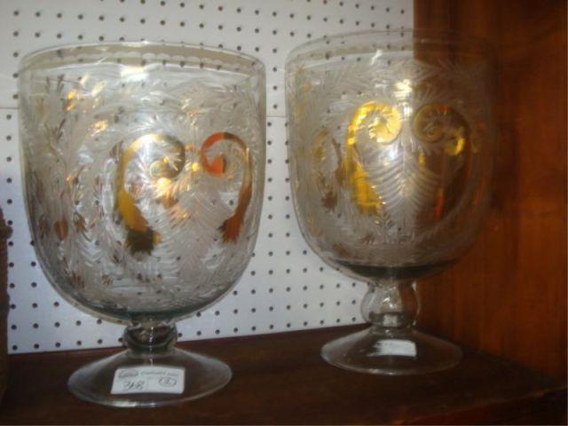 2 Large Gilt Decorated and Etched baf2c