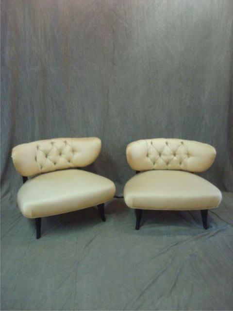Pair of Midcentury Tan Tufted Upholstered