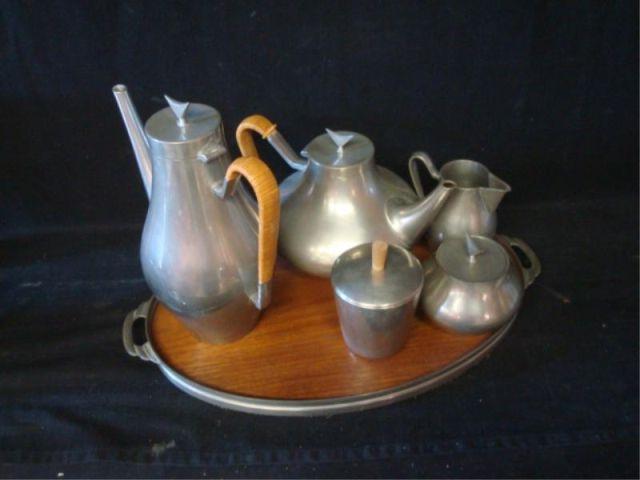 Pewter Midcentury Tea Set on Tray bac62