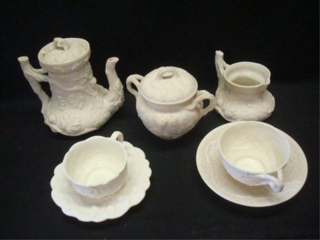 Parian Porcelain Tea Set, Signed. Jug,