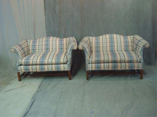 Pair of Wing Arm Upholstered Loveseats.