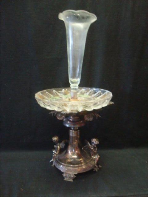 Silverplate & Glass Epergne. Dimensions: