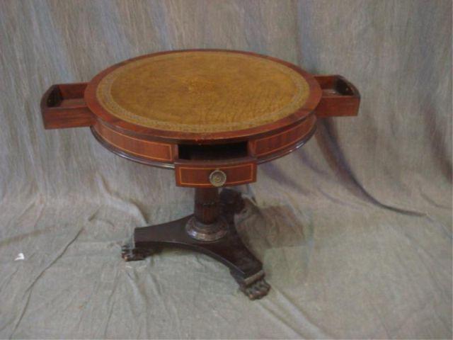 Leathertop Drum Table with Claw Feet.