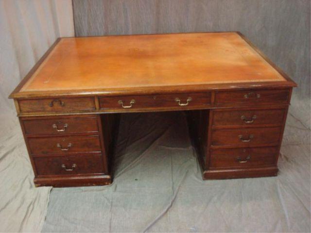 19th Cent Partners Desk with Tooled
