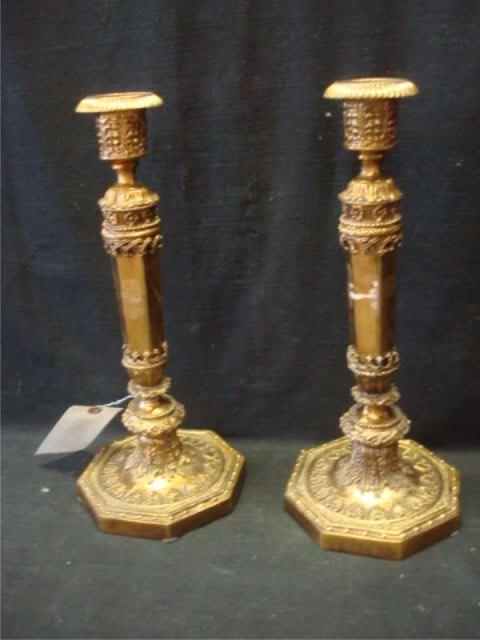 Pair of Ornate Brass Candlesticks. Dimensions: