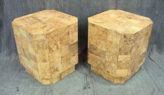 Pair of Octagonal Burl-Look Midcentury