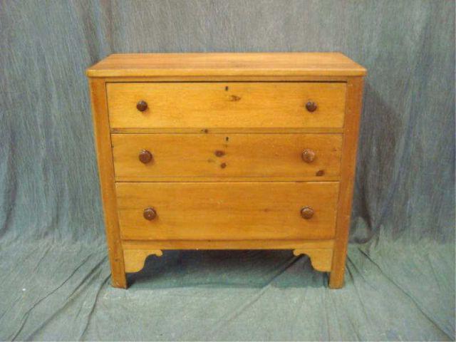 19th Cent Pine Chest with 3 Drawers.
