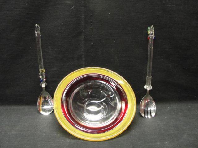 Art Glass Midcentury Serving Bowl &