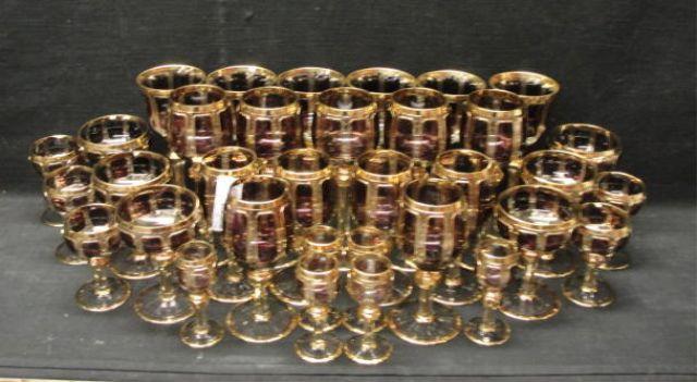 Lot of Amethyst Glass & Gilt Stemware.