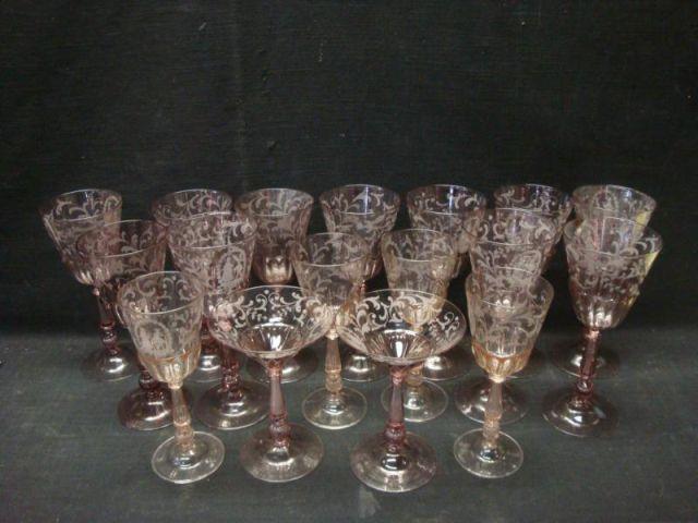 Amethyst Glass Stemware with Etched