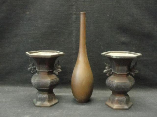3 Asian Bronze Vases Signed on bb650