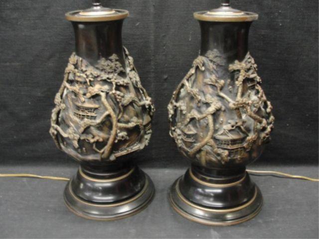 Pair of Asian Bronze Lamps. With